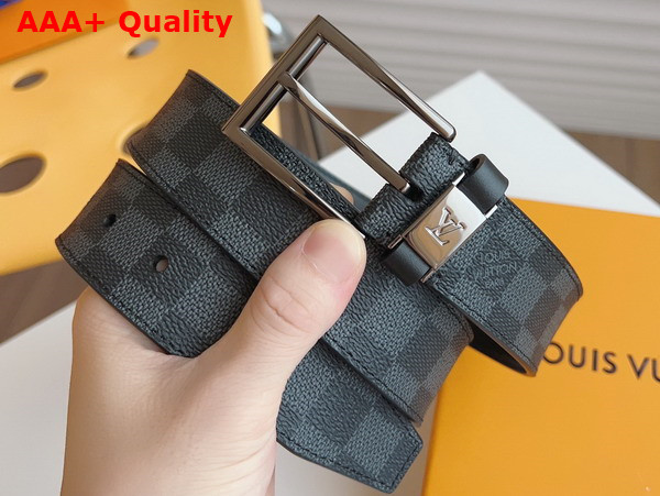 LV City Pin 35mm Belt in Damier Graphite Canvas and Black Calf Leather Replica