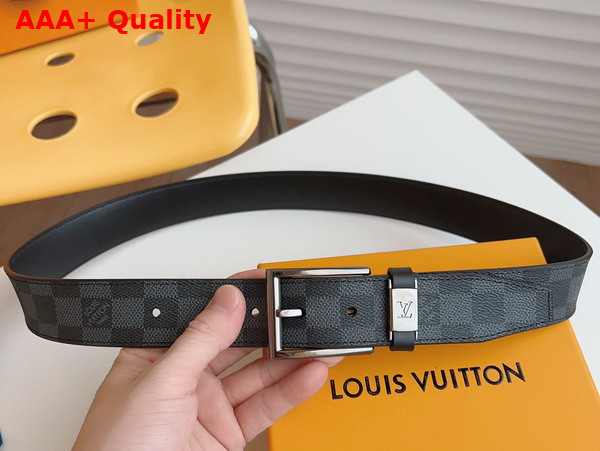 LV City Pin 35mm Belt in Damier Graphite Canvas and Black Calf Leather Replica