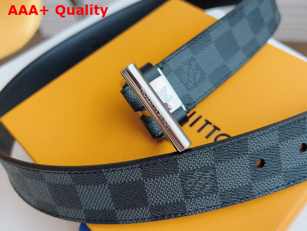 LV City Pin 35mm Belt in Damier Graphite Canvas and Black Calf Leather Replica