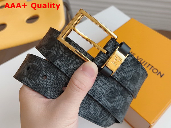 LV City Pin 35mm Belt in Damier Graphite Canvas and Black Calf Leather Replica