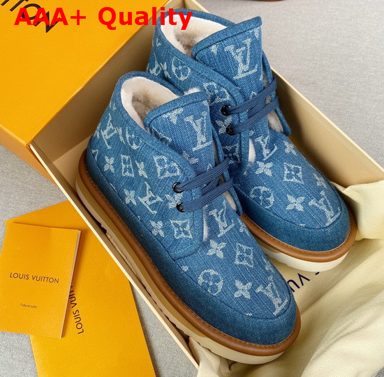 LV Cosy Ankle Boot in Navy Blue Monogram Denim with Shearling Lining 1A81GQ Replica