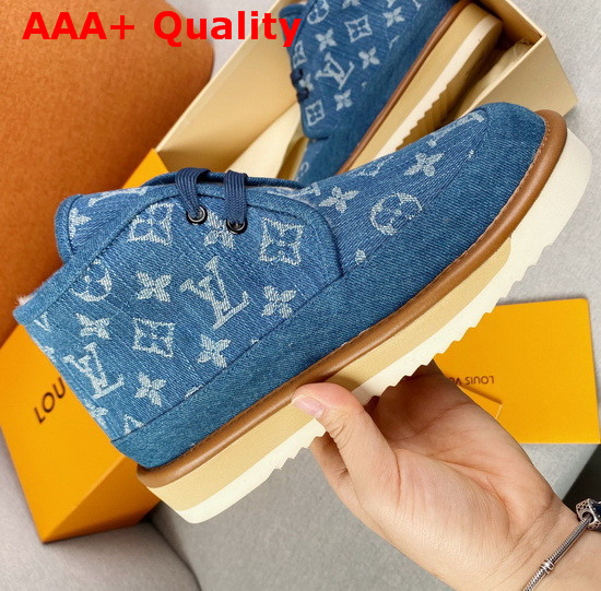 LV Cosy Ankle Boot in Navy Blue Monogram Denim with Shearling Lining 1A81GQ Replica