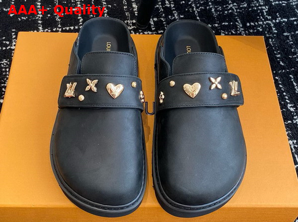 LV Cosy Flat Comfort Clog in Black Calf Leather 1ADACT Replica