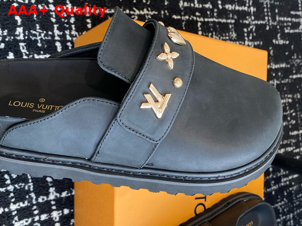 LV Cosy Flat Comfort Clog in Black Calf Leather 1ADACT Replica