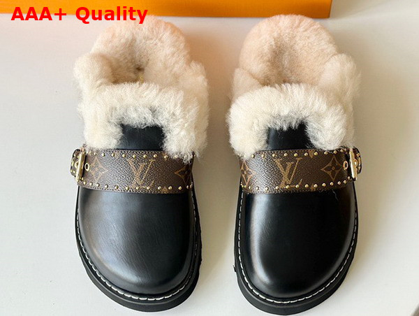 LV Cosy Flat Comfort Clog in Black Calf Leather and Shearling Replica