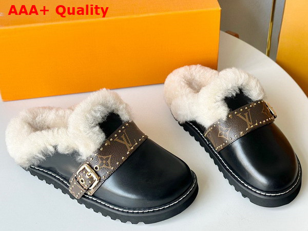 LV Cosy Flat Comfort Clog in Black Calf Leather and Shearling Replica