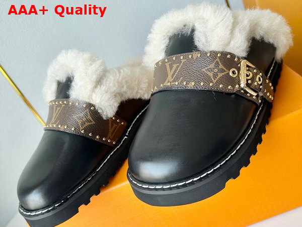 LV Cosy Flat Comfort Clog in Black Calf Leather and Shearling Replica