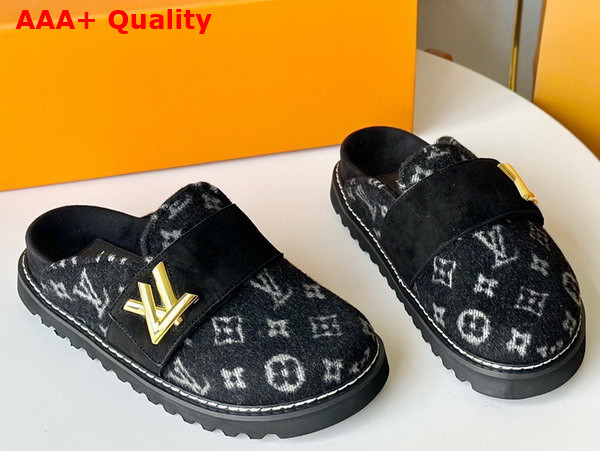 LV Cosy Flat Comfort Clog in Black Monogram Wool 1AC9MF Replica