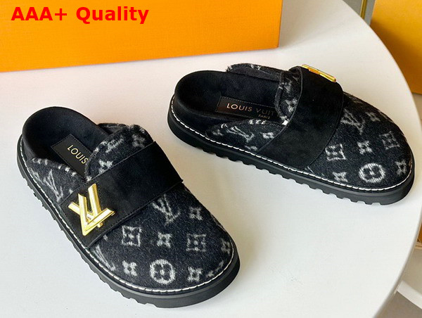 LV Cosy Flat Comfort Clog in Black Monogram Wool 1AC9MF Replica