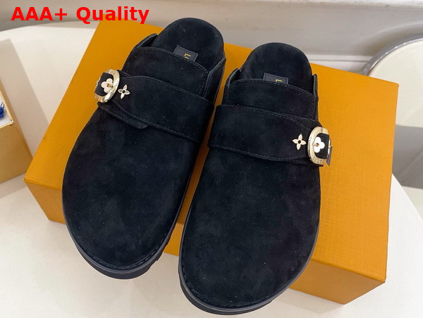 LV Cosy Flat Comfort Clog in Black Suede Calf Leather Replica