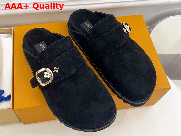 LV Cosy Flat Comfort Clog in Black Suede Calf Leather Replica