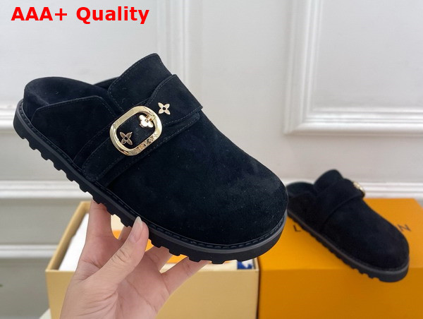 LV Cosy Flat Comfort Clog in Black Suede Calf Leather Replica