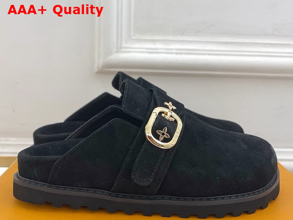 LV Cosy Flat Comfort Clog in Black Suede Calf Leather Replica