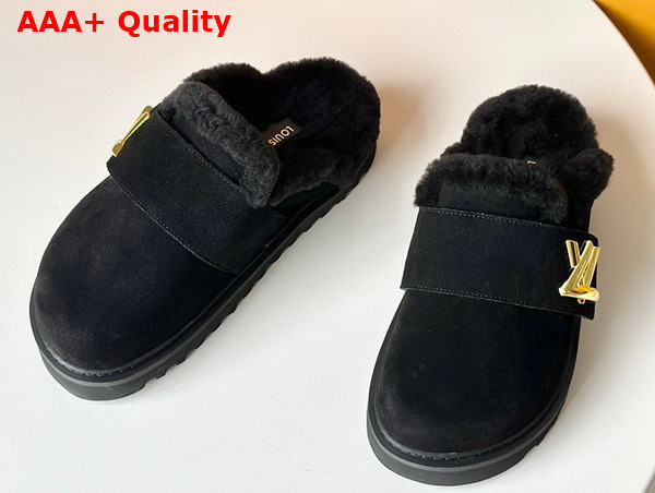 LV Cosy Flat Comfort Clog in Black Suede Calf Leather and Shearling 1AC6ZI Replica