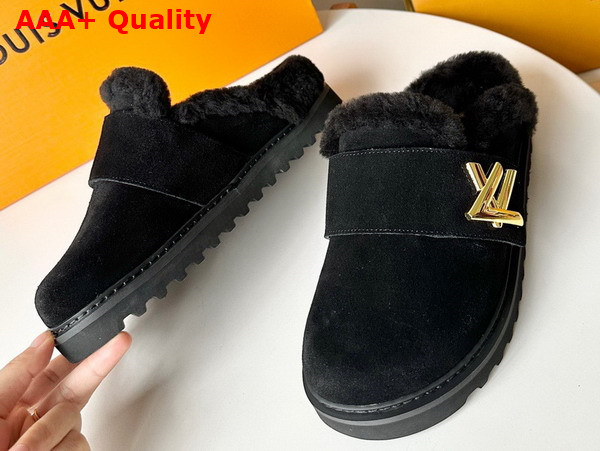 LV Cosy Flat Comfort Clog in Black Suede Calf Leather and Shearling 1AC6ZI Replica