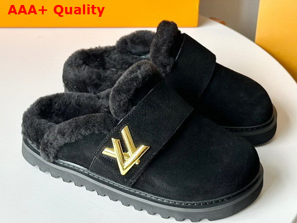 LV Cosy Flat Comfort Clog in Black Suede Calf Leather and Shearling 1AC6ZI Replica