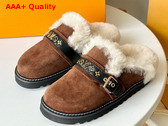 LV Cosy Flat Comfort Clog in Cognac Suede Calf Leather and Shearling Replica