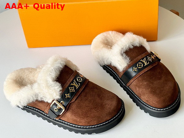 LV Cosy Flat Comfort Clog in Cognac Suede Calf Leather and Shearling Replica