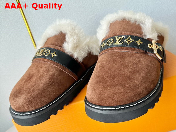 LV Cosy Flat Comfort Clog in Cognac Suede Calf Leather and Shearling Replica