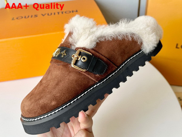 LV Cosy Flat Comfort Clog in Cognac Suede Calf Leather and Shearling Replica