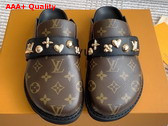 LV Cosy Flat Comfort Clog in Monogram Canvas with Gold Toned Studs Replica