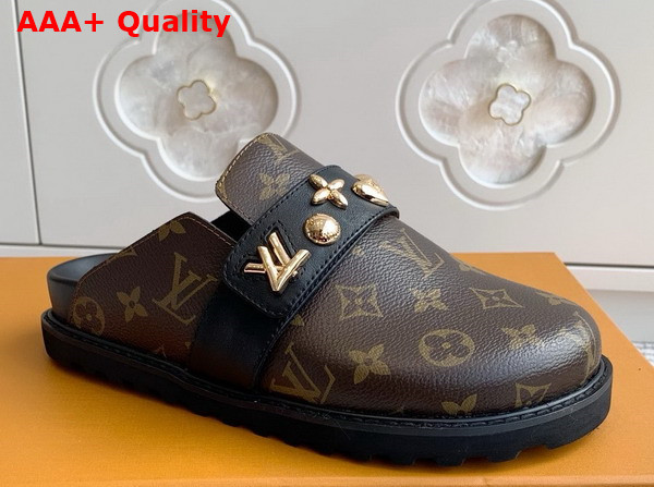 LV Cosy Flat Comfort Clog in Monogram Canvas with Gold Toned Studs Replica