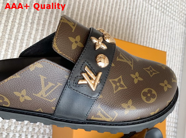 LV Cosy Flat Comfort Clog in Monogram Canvas with Gold Toned Studs Replica