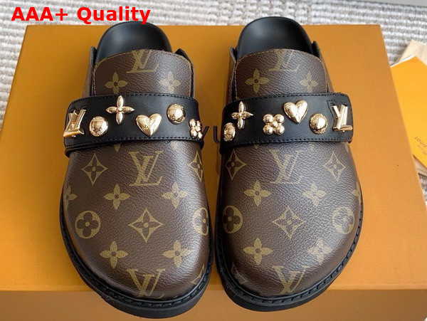 LV Cosy Flat Comfort Clog in Monogram Canvas with Gold Toned Studs Replica