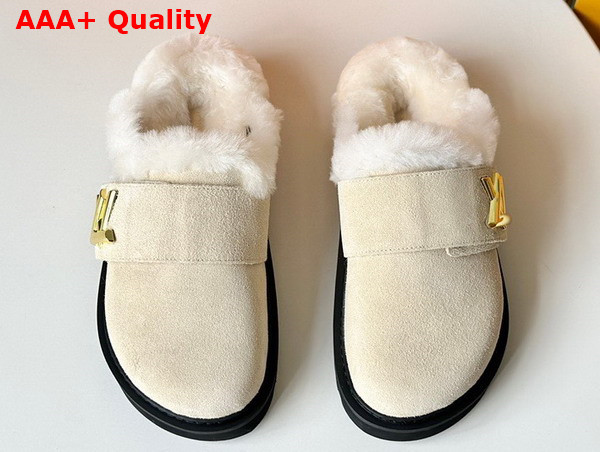 LV Cosy Flat Comfort Clog in Natural Suede Calf Leather and Shearling 1AC6Z3 Replica