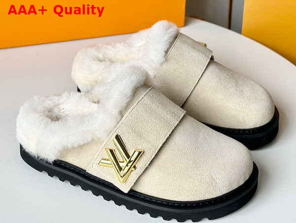 LV Cosy Flat Comfort Clog in Natural Suede Calf Leather and Shearling 1AC6Z3 Replica