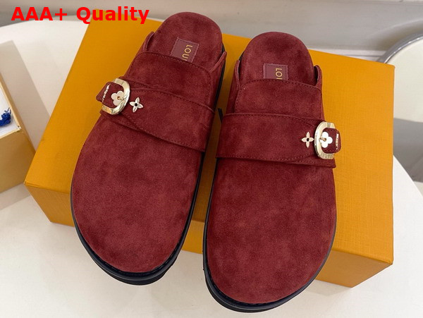 LV Cosy Flat Comfort Clog in Ruby Suede Calf Leather Replica