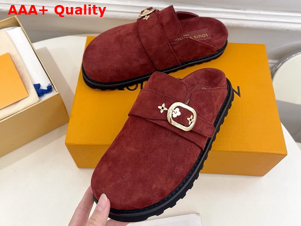 LV Cosy Flat Comfort Clog in Ruby Suede Calf Leather Replica