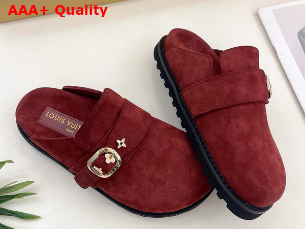 LV Cosy Flat Comfort Clog in Ruby Suede Calf Leather Replica