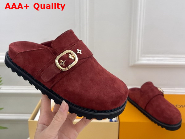 LV Cosy Flat Comfort Clog in Ruby Suede Calf Leather Replica