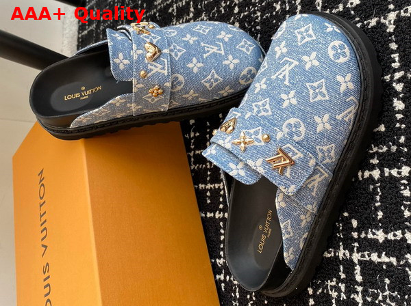 LV Cosy Flat Comfort Clog in Sky Blue Monogram Denim Replica