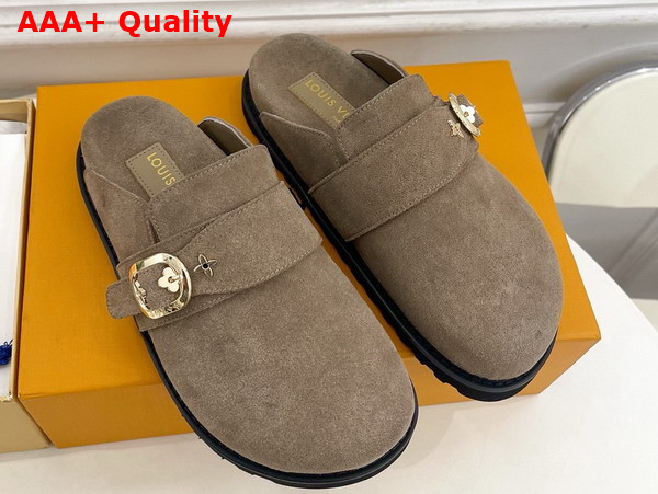 LV Cosy Flat Comfort Clog in Tan Suede Calf Leather Replica