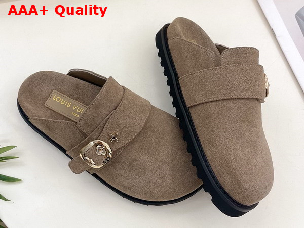 LV Cosy Flat Comfort Clog in Tan Suede Calf Leather Replica