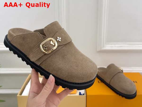 LV Cosy Flat Comfort Clog in Tan Suede Calf Leather Replica