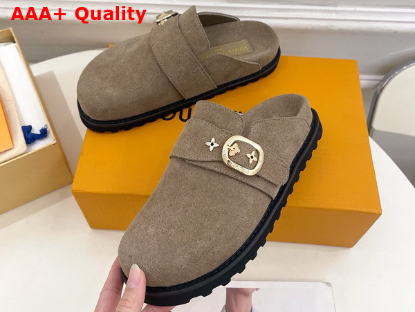 LV Cosy Flat Comfort Clog in Tan Suede Calf Leather Replica