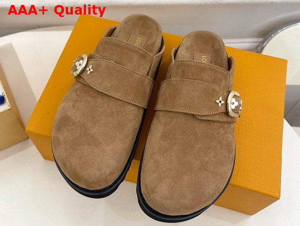 LV Cosy Flat Comfort Clog in Tobacco Brown Suede Calf Leather 1AGVPI Replica