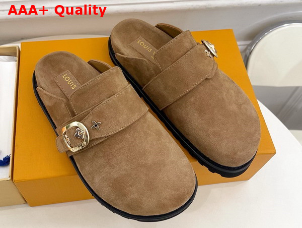 LV Cosy Flat Comfort Clog in Tobacco Brown Suede Calf Leather 1AGVPI Replica