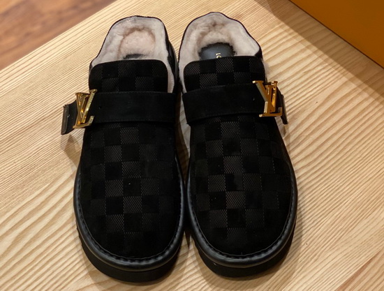 LV Cosy Mule in Black Damier Suede Calf Leather and Shearling Lining Replica