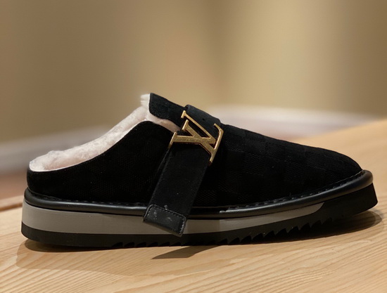 LV Cosy Mule in Black Damier Suede Calf Leather and Shearling Lining Replica