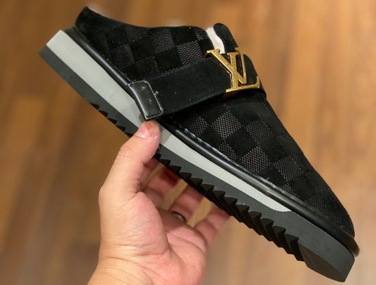 LV Cosy Mule in Black Damier Suede Calf Leather and Shearling Lining Replica