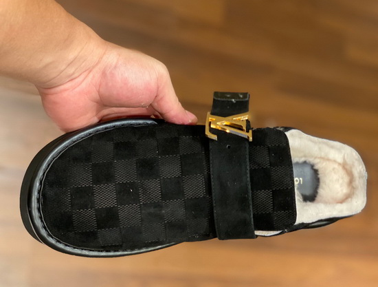 LV Cosy Mule in Black Damier Suede Calf Leather and Shearling Lining Replica