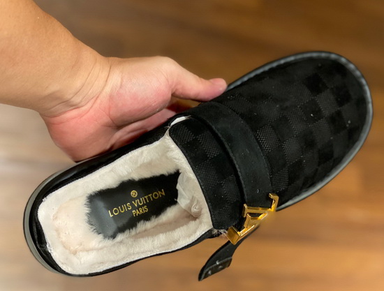 LV Cosy Mule in Black Damier Suede Calf Leather and Shearling Lining Replica