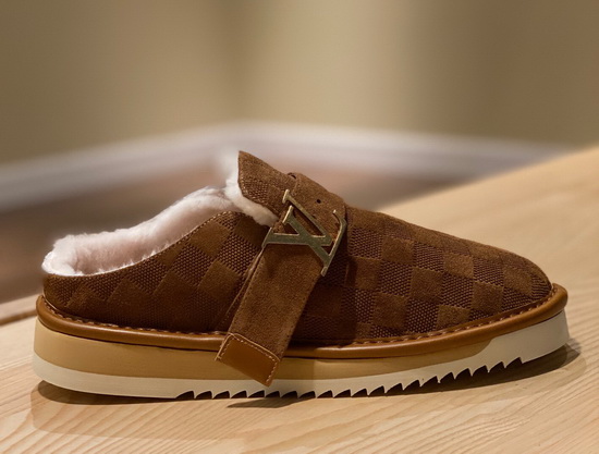 LV Cosy Mule in Brown Damier Suede Calf Leather and Shearling Lining Replica