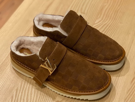 LV Cosy Mule in Brown Damier Suede Calf Leather and Shearling Lining Replica