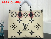 LV Crafty Onthego GM Tote Bag in Creme Embossed Leather M45372 Replica