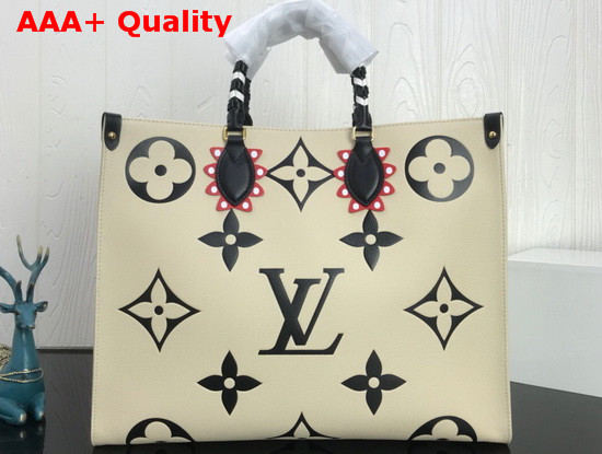 LV Crafty Onthego GM Tote Bag in Creme Embossed Leather M45372 Replica